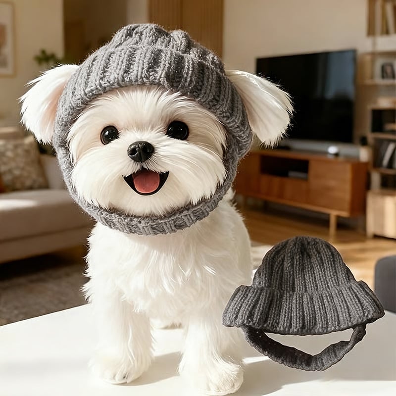 Red Wool Knit Dog Beanie with Ear Flaps – Warm Winter Hat(副本)