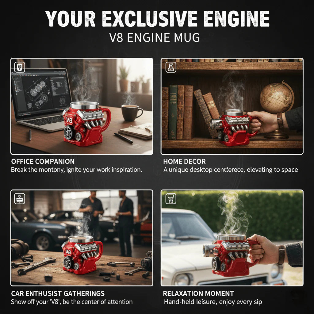 🔥Handcrafted 3D Coffee Cup-V6/V8 3D Engine Stainless Steel Mug✨