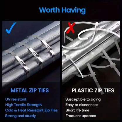 🔥Limited TimePromotion 50% OFF🔥 Metal Zip Ties 304 Stainless Steel  Heavy-Duty Self-Locking Cable Ties