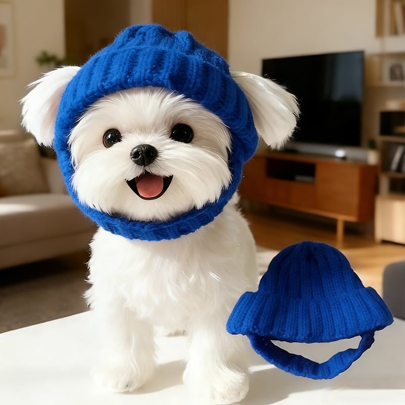 Red Wool Knit Dog Beanie with Ear Flaps – Warm Winter Hat（副本）