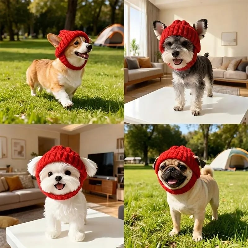🔥Red Wool Knit Dog🐶 Beanie with Ear Flaps