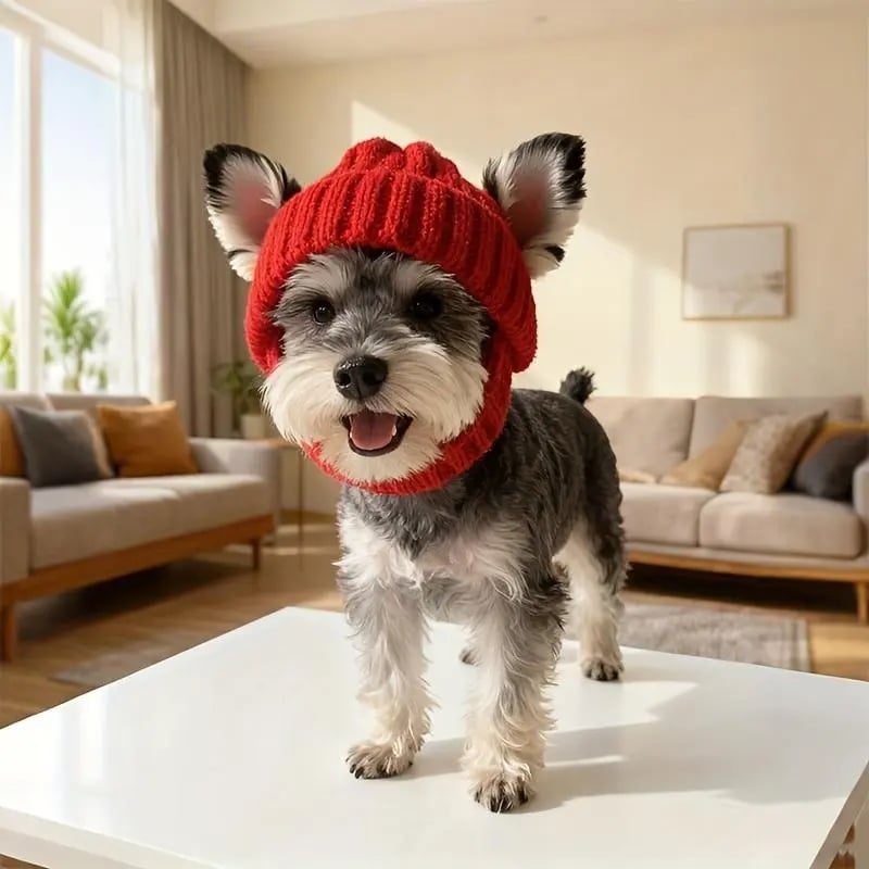 🔥Red Wool Knit Dog🐶 Beanie with Ear Flaps