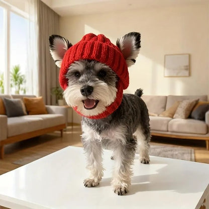 🔥Red Wool Knit Dog🐶 Beanie with Ear Flaps