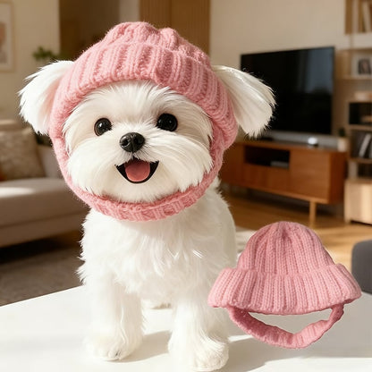 Red Wool Knit Dog Beanie with Ear Flaps – Warm Winter Hat（副本）