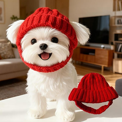 🔥Red Wool Knit Dog🐶 Beanie with Ear Flaps