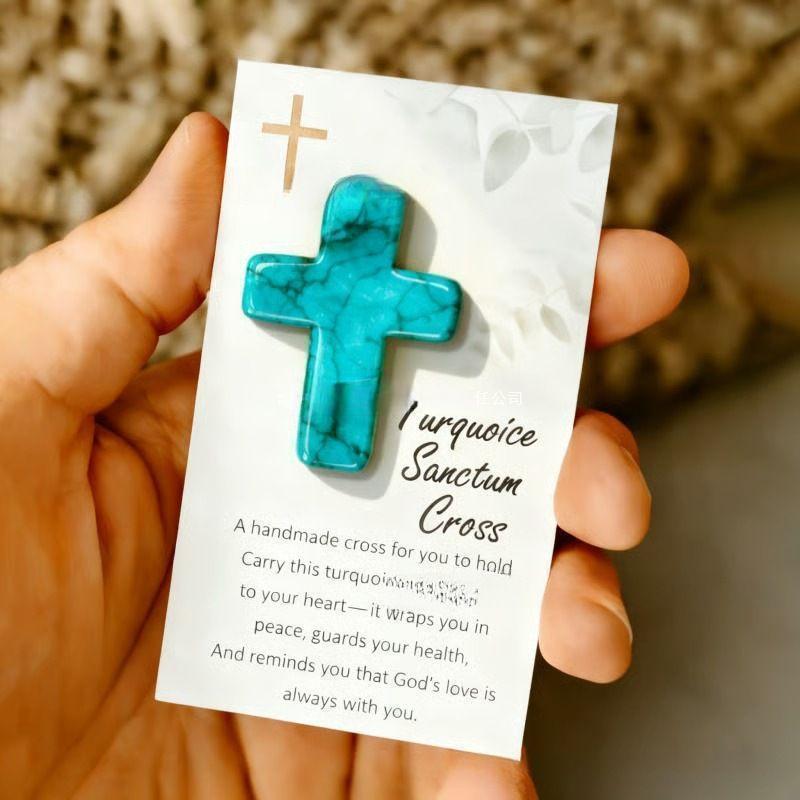 ✝️🍀Natural Turquoise Pocket Cross: Handcrafted for Peace & Serenity❤️