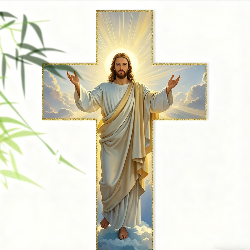 ✝️  ✨ Retro Jesus Christ Wall Cross Decor - Vintage Wooden Design with Faith Symbolism for Spiritual Home Accent 🌟🕊️