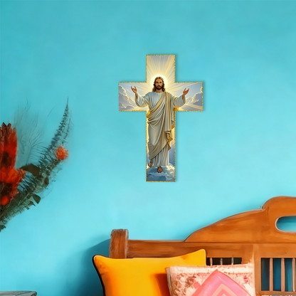 ✝️  ✨ Retro Jesus Christ Wall Cross Decor - Vintage Wooden Design with Faith Symbolism for Spiritual Home Accent 🌟🕊️
